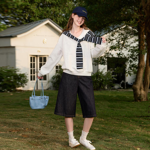 三彩独醒2026春季新款休闲裤牛仔裤显瘦高腰宽松阔腿裤七分裤女F 商品图3