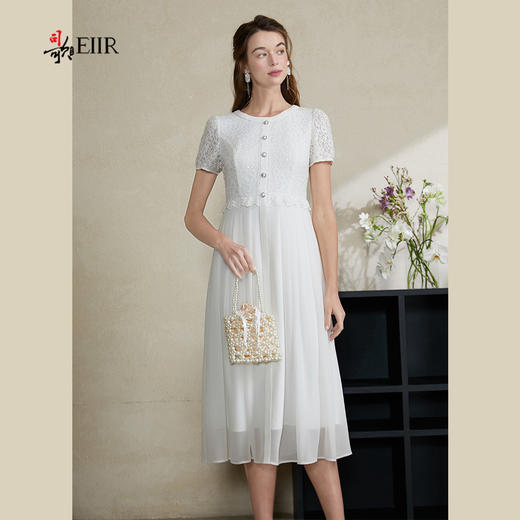 司歌蕾丝连衣裙白裙仙气收腰短袖夏A911261X 商品图4