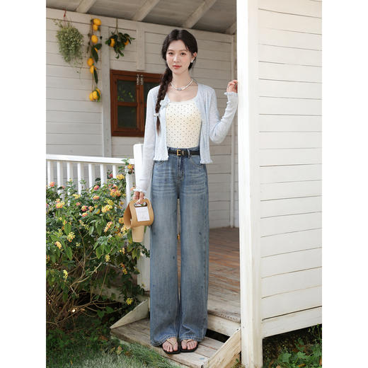 鹿向南「复古千禧」水洗蓝直筒牛仔裤女春季新款高腰宽松阔腿长裤 商品图1