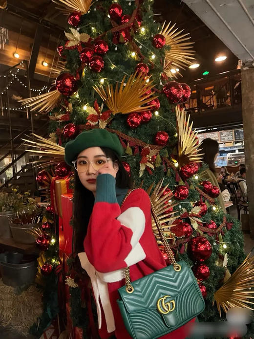 Gucci 双g 马蒙 绿色 金扣 牛皮 中号 链条包 商品图2