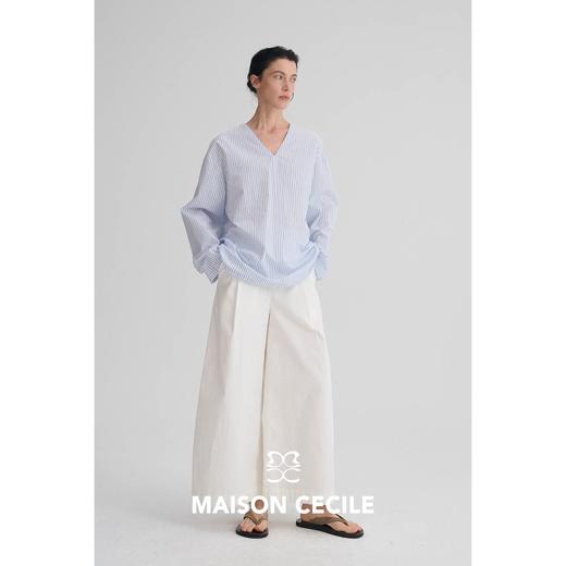 MAISON CECILE 两色|莱赛尔匹马棉优雅法式极简松弛感V领衬衫上衣 商品图4