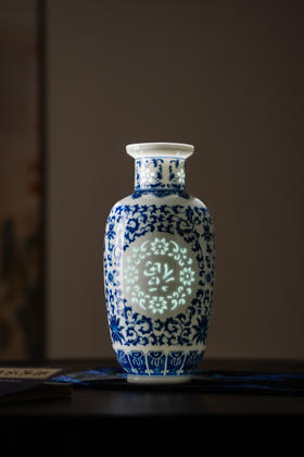 富玉玲珑花瓶卧室陶瓷器中式居家装饰品花瓶家-富系列手绘福字瓶