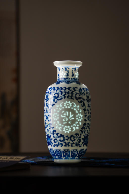 富玉玲珑花瓶卧室陶瓷器中式居家装饰品花瓶家-富系列手绘福字瓶 商品图0