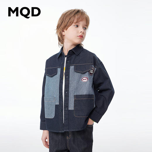 【MQD】马骑顿童装男童牛仔衬衫春学院感儿童拼接衬衣外套 商品图1