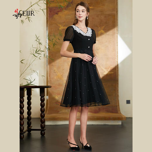 司歌假两件蕾丝绣花连衣裙弹力短袖A911212X 商品图0