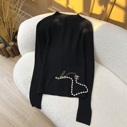 柔金肌理~精纺纯羊 毛扬子纱鱼骨纹半高领长袖针织衫女 商品图3