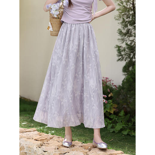 鹿向南「鸢尾花影」法式温柔风紫色碎花半身裙女春夏季绝美中长裙 商品图2