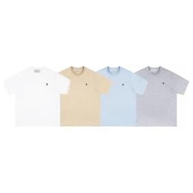 F0304116黑色小爱心刺绣圆领日常百搭双纱面料情侣短袖T恤