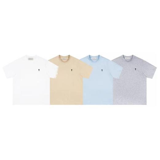 F0304116黑色小爱心刺绣圆领日常百搭双纱面料情侣短袖T恤 商品图0