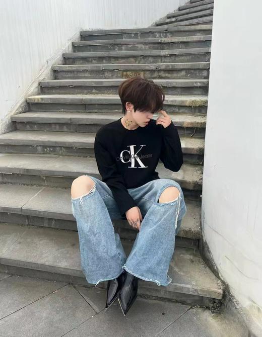 F0304117立体刺绣工艺印花logo情侣圆领纯棉双纱柔软舒适长袖T恤 商品图9