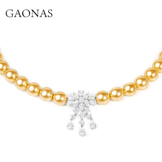 GAONAS高纳仕 仿真珍珠12mm金色珠项链 商品图2