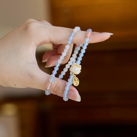 【喵来财蓝玉髓双圈手串】敦煌福泽蓝玉髓双圈手链女炭烧猫爪招米喵来财新中式双圈手链 商品图3
