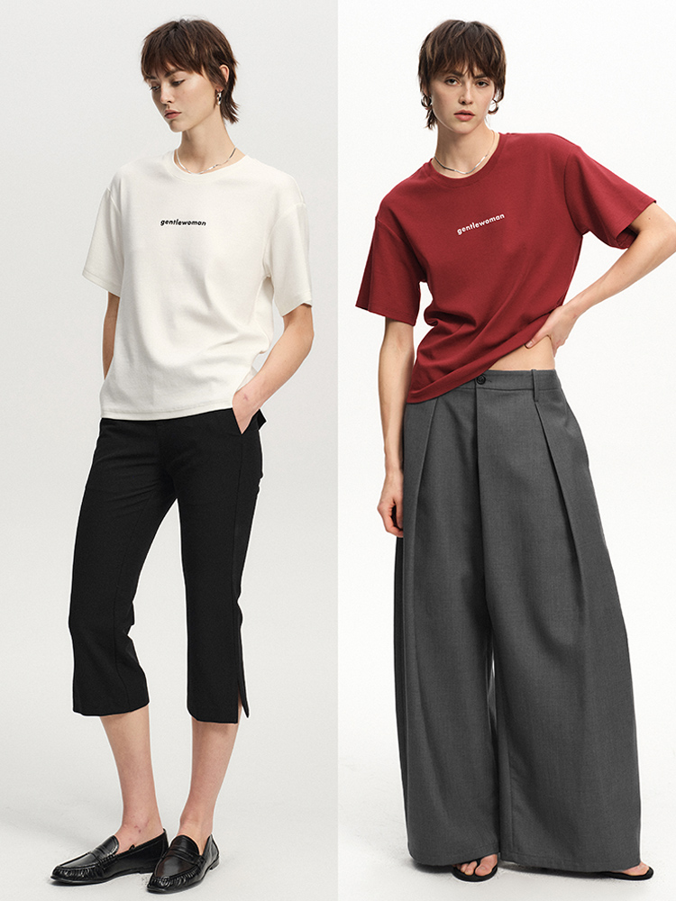 TR她热 雅痞女士 白色红色棉感植绒字母印花百搭基础款休闲T恤短袖