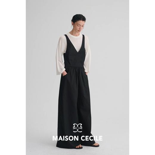 MAISON CECILE三色|亚麻肌理感简约V领休闲随性可调节连体背带裤 商品图2