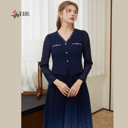 司歌假两件长袖V领波点连衣裙A921141X 商品图3