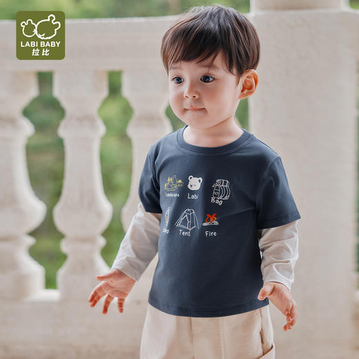 拉比童衣j6-1趣野假两件圆领衣深灰LZAC100405 商品图6