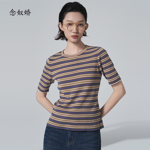 【商场同款】CNK6364 “ 复古条纹毛衫 ” 点亮搭配 职场好物短袖T恤 商品图3