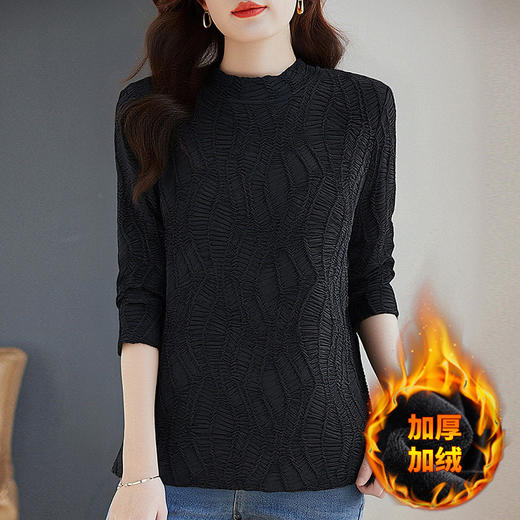 半高领打底衫女长袖新款冬装巨好看流行t恤加绒保暖女装黑色上衣 商品图4