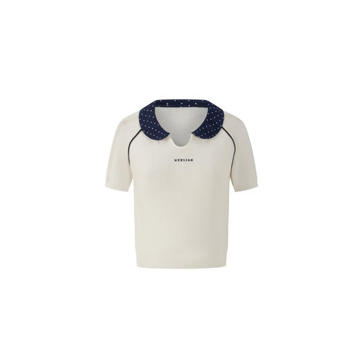 HERLIAN 2026年春夏新品波点撞色娃娃领短袖女士短版套头针织衫 商品图4