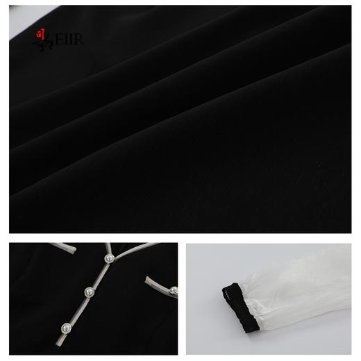 司歌v领长袖拼色直身连衣裙A921119Y 商品图2