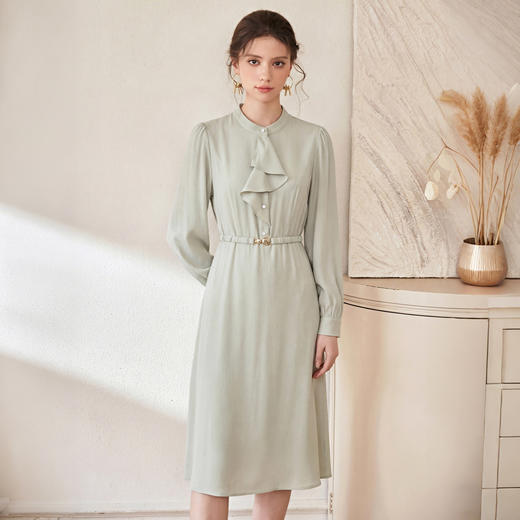 IWY/气质优雅长袖连衣裙女早春通勤显瘦衬衫裙高级感设计师长裙WQ220 商品图4