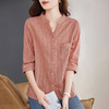 纯棉女士衬衫春夏季2026新款女装洋气大码中袖衬衣七分袖棉麻上衣 商品缩略图1