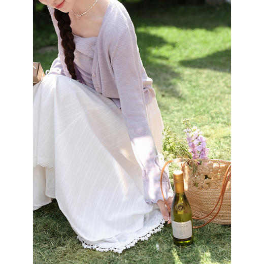 鹿向南「清雅漫行」米白色半身裙女春季高级感蕾丝高腰A字长裙子 商品图4