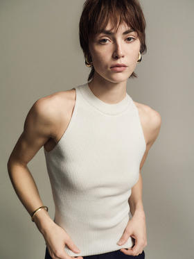 TR她热 时髦底色 白色螺纹全羊毛通勤百搭基础款背心上衣