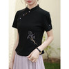 鹿向南「鸢尾琉璃」黑色国风新中式盘扣T恤女夏气质显瘦短袖上衣 商品缩略图2