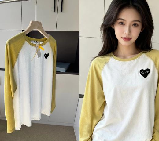 F030449新款长袖宽松时髦假两件V领腋下防走光百搭设计感条纹T恤 商品图10