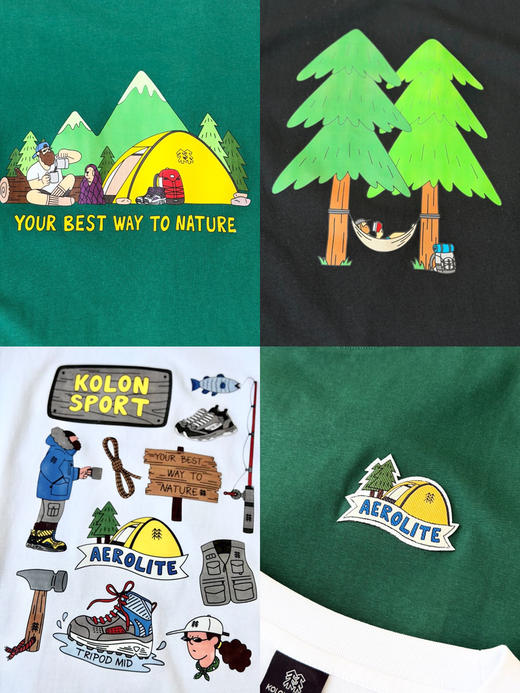 原单正品可隆户外露营jeon hwangil插画刺绣贴布短袖T恤，
黑色绿色smlxl 白色sxl 商品图7