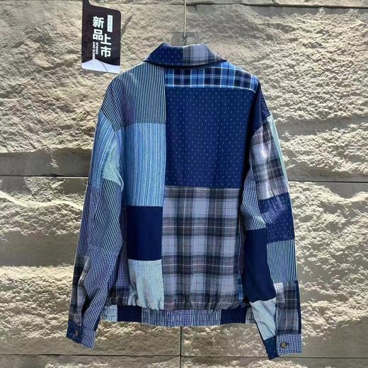 F030412走秀款双面穿刺绣小马帆布格纹拼接翻领拉链牛仔丹宁外套 商品图4