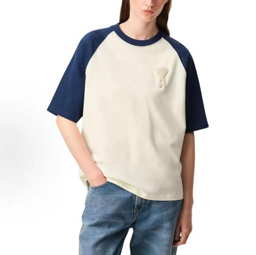 F0304115新动漫爱心毛巾绣贴布绣拼色插肩袖圆领情侣短袖T恤 商品图2