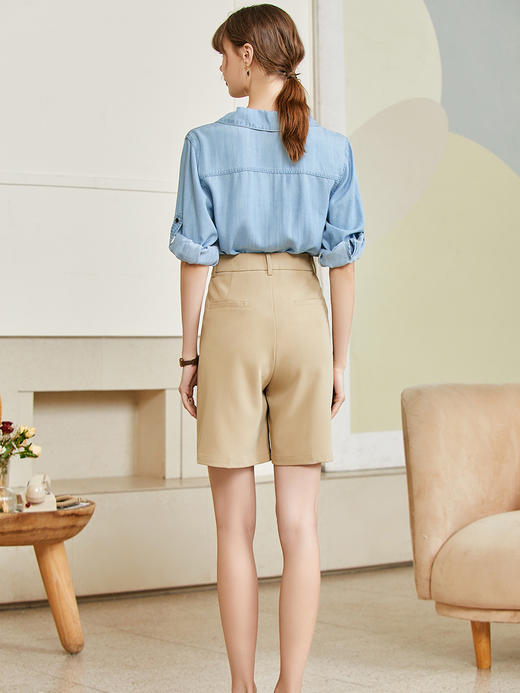 【百图lulu定制】【慕斯牛仔衬衫】 100%莱赛尔  七分袖   气质通勤设计感  牛仔衬衫 商品图4