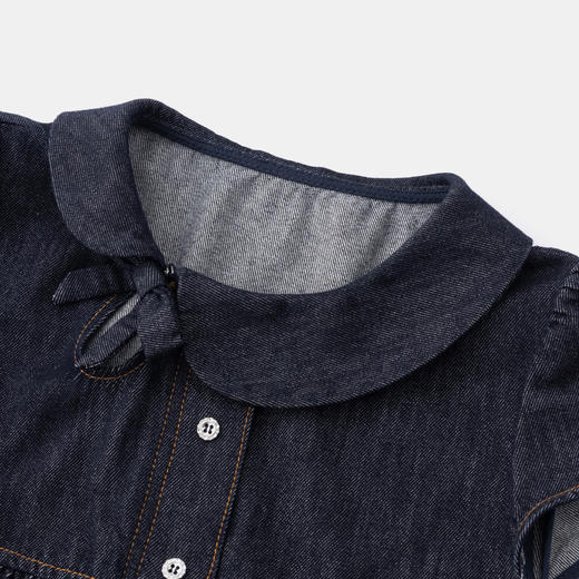 HERLIAN 2026年春夏新品不对称娃娃领牛仔小上衣蝴蝶结系带女短袖 商品图3