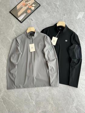 F030468春日常通勤户外休闲衣吸湿排汗男士弹力半拉链长袖T恤