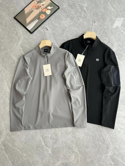 F030468春日常通勤户外休闲衣吸湿排汗男士弹力半拉链长袖T恤 商品图0