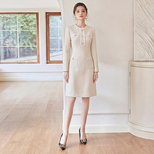 IWY/气质小香风杏色连衣裙女2026春季新款修身名媛西装裙正装WQ137 商品图1