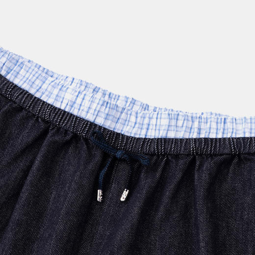 HERLIAN 2026年春季新品蓝格拼接双腰头女士牛仔休闲短裤 商品图3