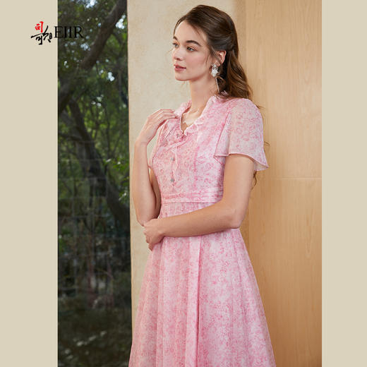 司歌碎花轻盈仙气v领短袖收腰连衣裙A911193X 商品图1