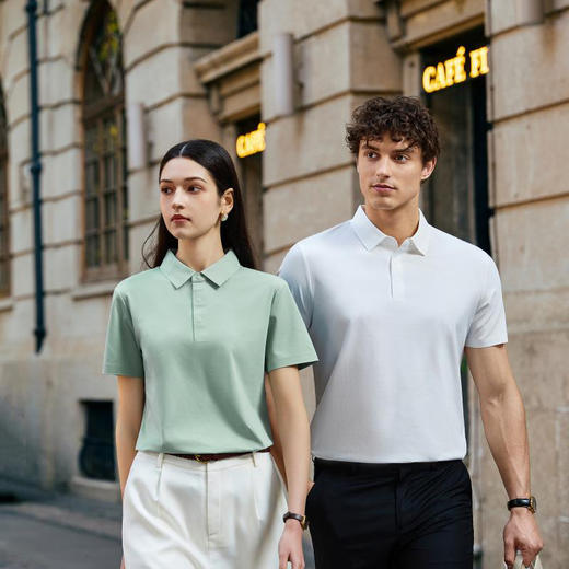 100支无痕高支棉纱液氨棉翻领男女同款夏季短袖上衣  XYD-5951 商品图2