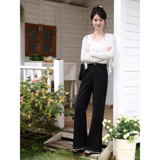 鹿向南「漫步边界」黑色宽松休闲裤女春季慵懒感百搭长款阔腿裤子 商品图1