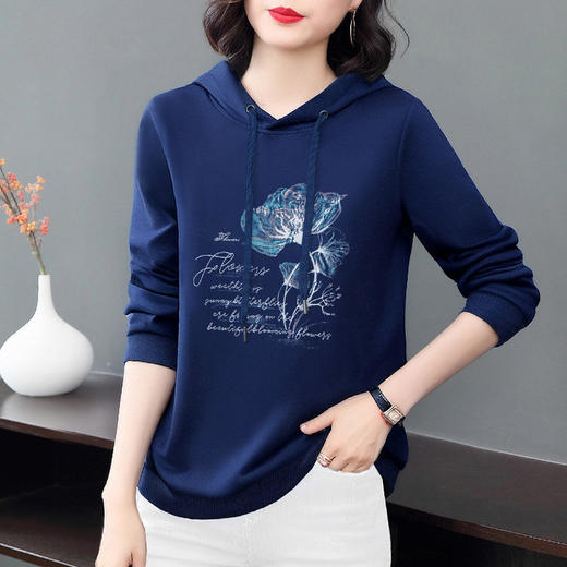 连帽卫衣女春秋大码女装休闲长袖外套2026新款遮肚子显瘦印花上衣 商品图2