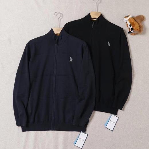 F0304130半高领拉链领口条纹拼色胸口刺绣温柔毛衣开衫 商品图0