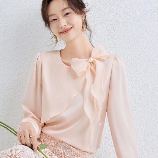 「自」全新升级【铂金会员165/天猫219/差价54】(11843)洛诗琳法式蝴蝶结雪纺衫2026春季新款气质优雅通勤衬衫女 商品图0