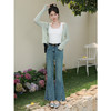 鹿向南「丹宁线条」蓝色修身牛仔裤女春季新款高腰通勤复古微喇裤 商品缩略图1