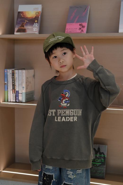 【小大人舒适圈】2026春DD日系儿童卫衣！复古水洗做旧印花刺绣企鹅圆领长袖毛圈卫衣！ 商品图1