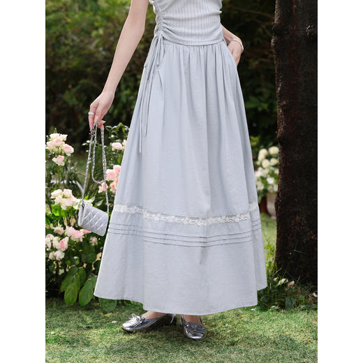 鹿向南「静美时光」雾霾蓝半身裙女春季高级感度假风高腰A字长裙 商品图2