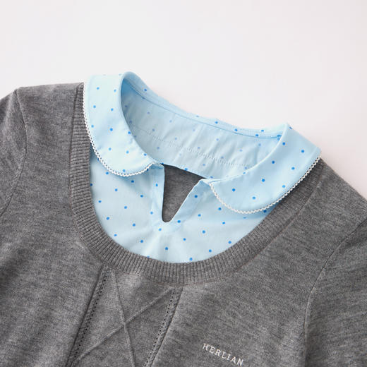 HERLIAN 2026年春夏新品波点花边娃娃领撞色拼接短袖女针织衫 商品图3