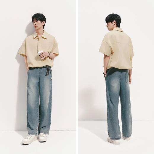森柔|森马牛仔裤男夏季凉感天丝阔腿裤2026新款松紧腰头长裤百搭 商品图4